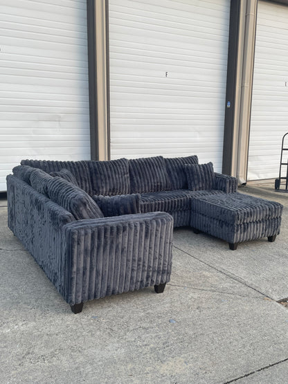 Fluffy Corduroy L-Shaped Sectional with Ottoman 🛋️