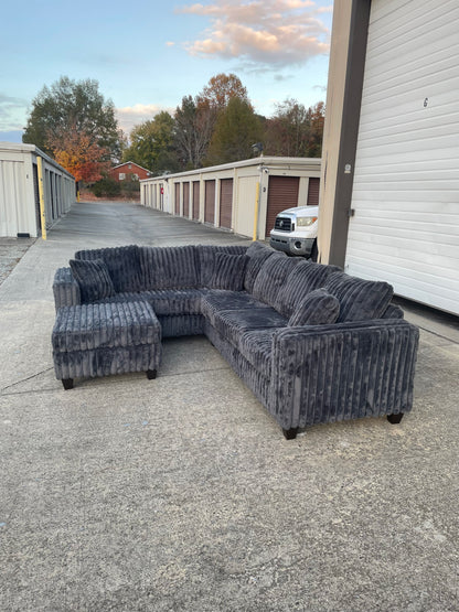 Fluffy Corduroy L-Shaped Sectional with Ottoman 🛋️