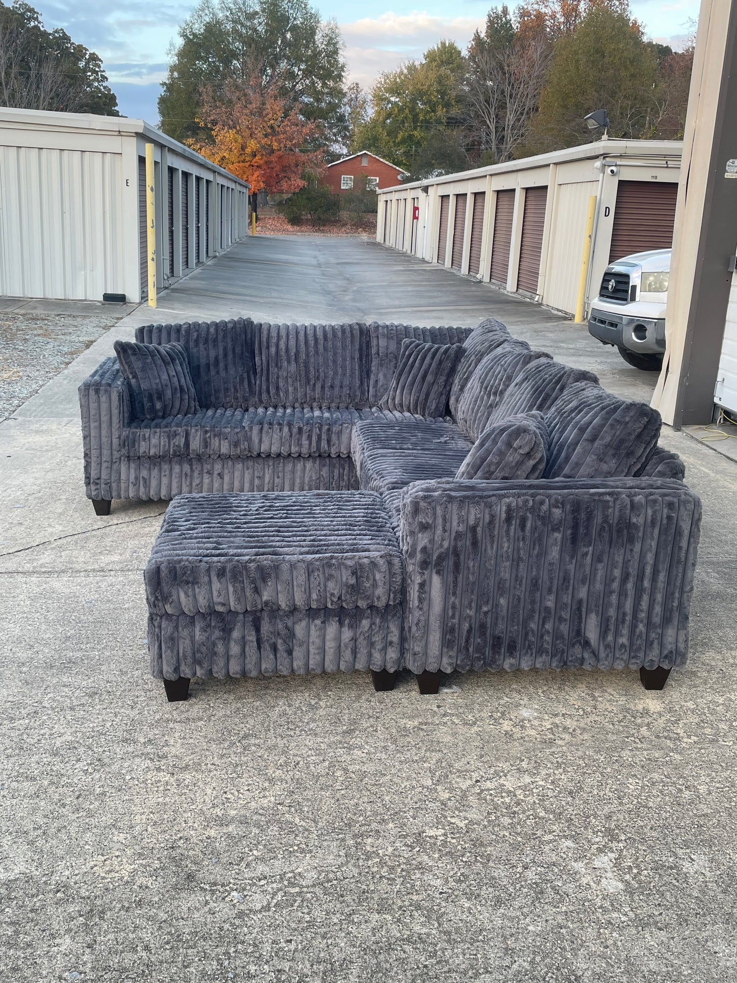 Fluffy Corduroy L-Shaped Sectional with Ottoman 🛋️