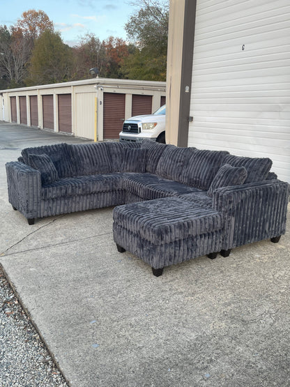 Fluffy Corduroy L-Shaped Sectional with Ottoman 🛋️