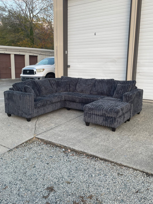 Fluffy Corduroy L-Shaped Sectional with Ottoman 🛋️