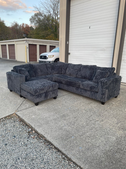 Fluffy Corduroy L-Shaped Sectional with Ottoman 🛋️