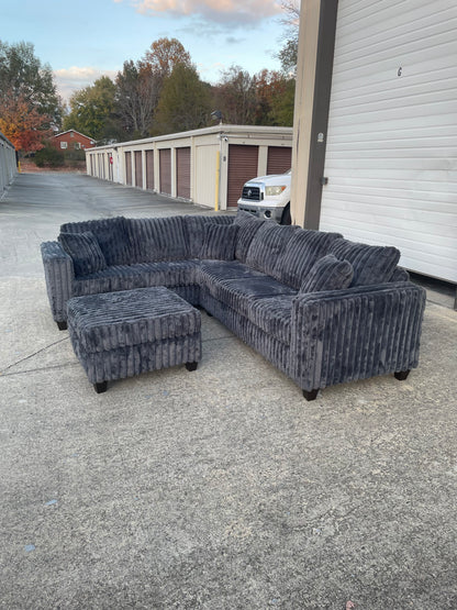 Fluffy Corduroy L-Shaped Sectional with Ottoman 🛋️